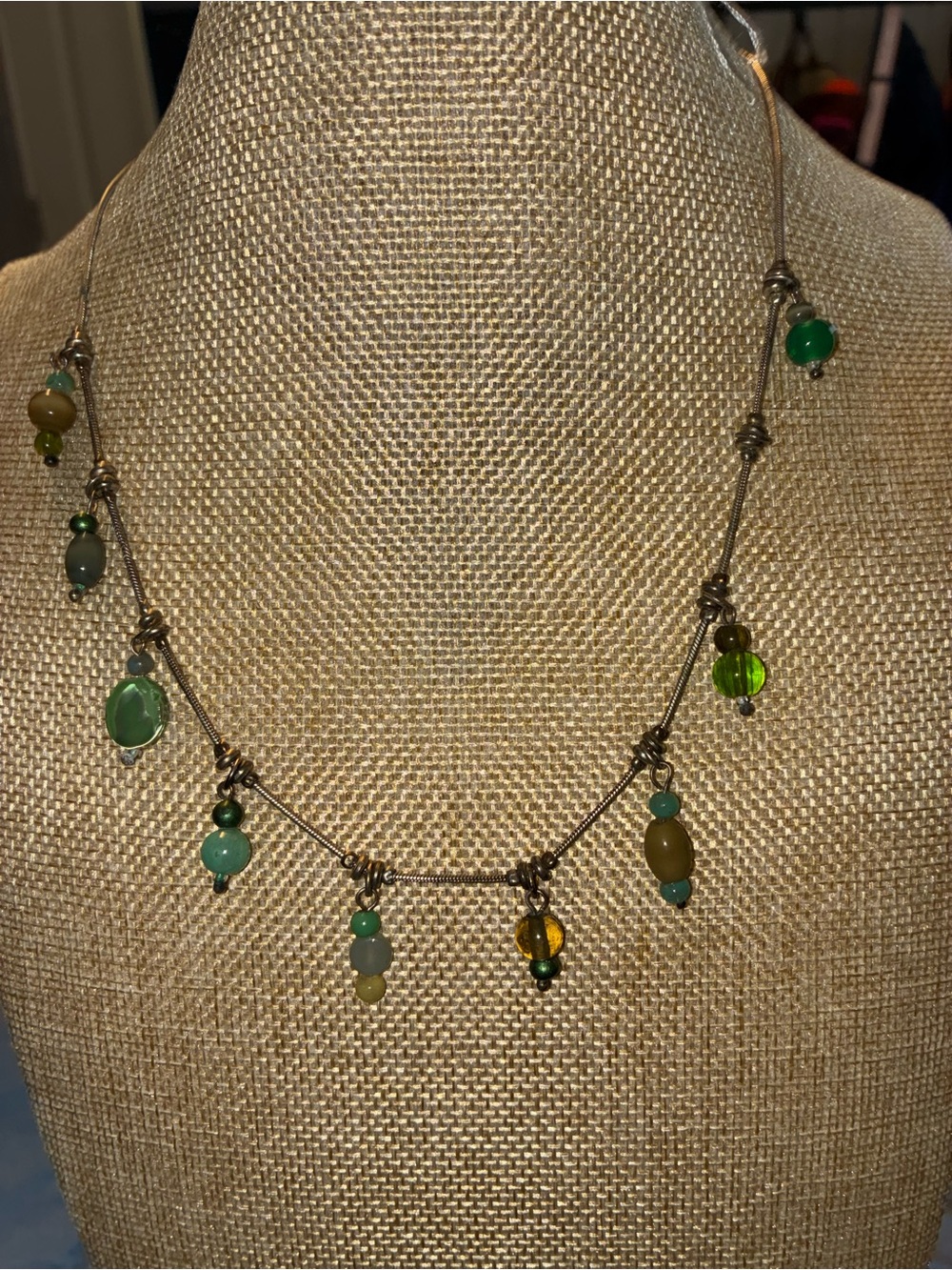 Green Bead Charm Necklace - Women Jewelry